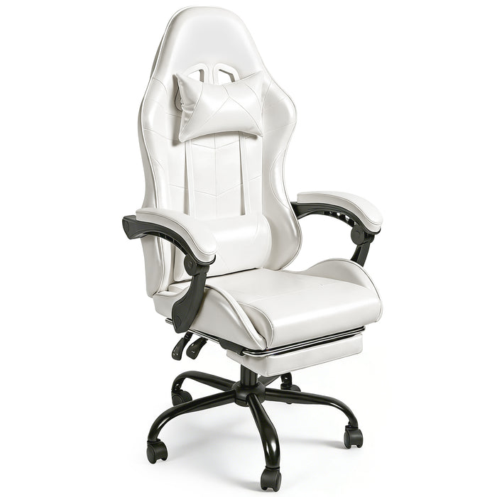 Ergonomic Gaming Chair with Footrest, Lumbar Support and Adjustable Headrest, High Back PU Leather Reclining Office Chair