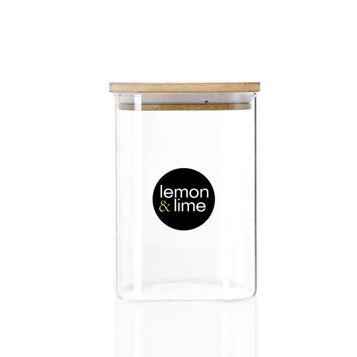 Lemon & Lime CAMDEN SQUARE GLASS JAR BAMBOO LID 1.1L