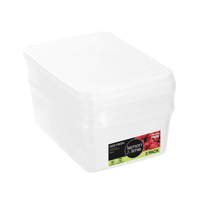 Lemon & Lime KEEP FRESH FOOD CONTAINER 2PK 600ML 13.5X10X6CM