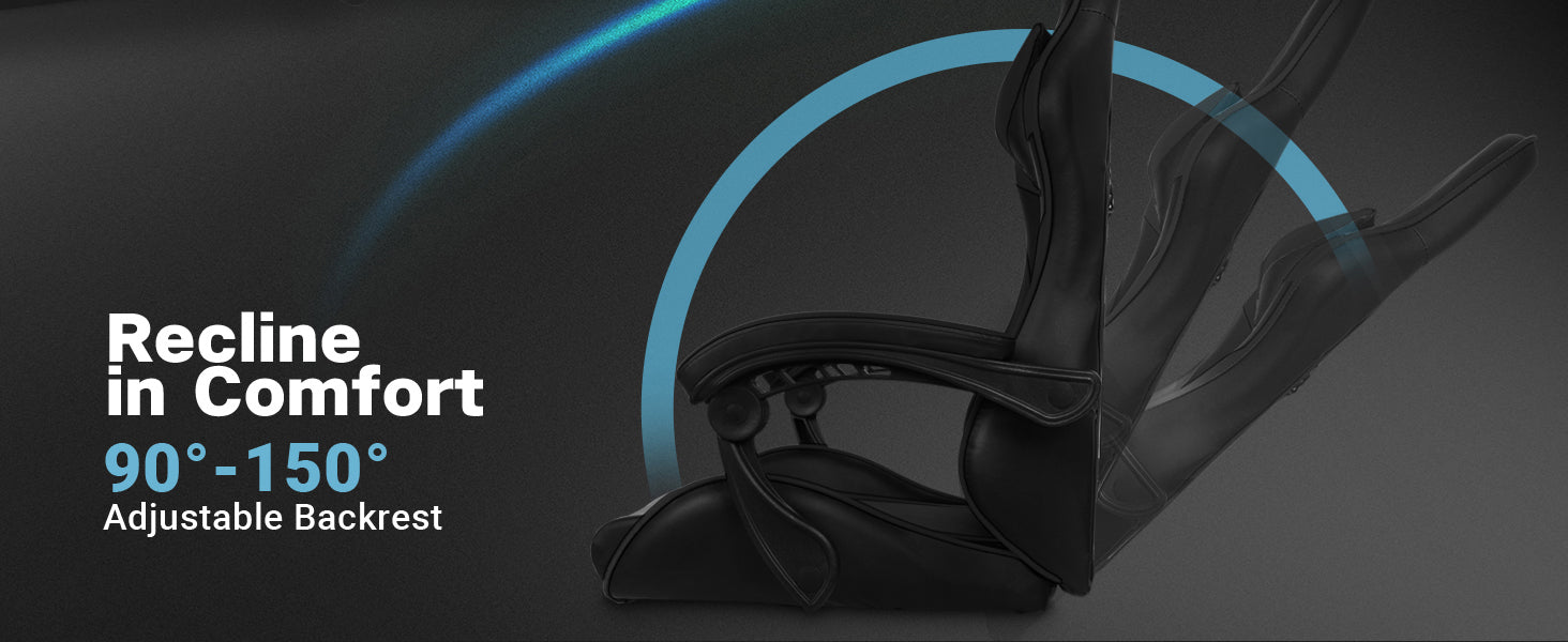Ergonomic Gaming Chair with Footrest, Lumbar Support and Adjustable Headrest, High Back PU Leather Reclining Office Chair