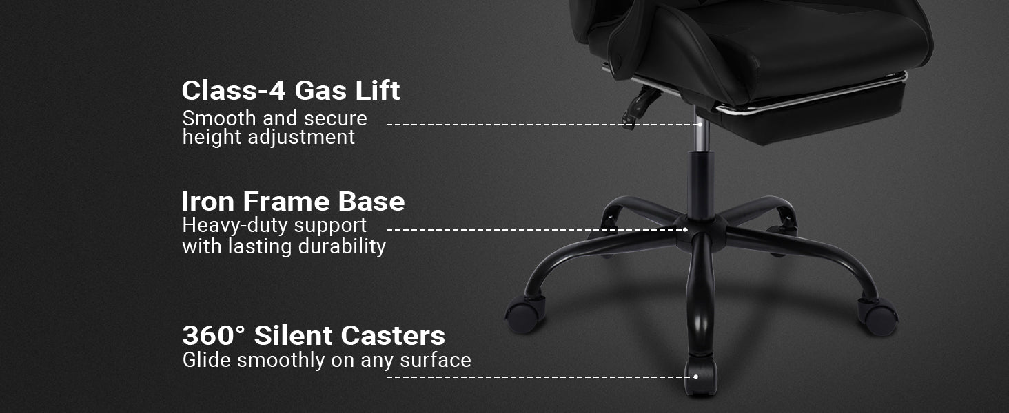 Ergonomic Gaming Chair with Footrest, Lumbar Support and Adjustable Headrest, High Back PU Leather Reclining Office Chair