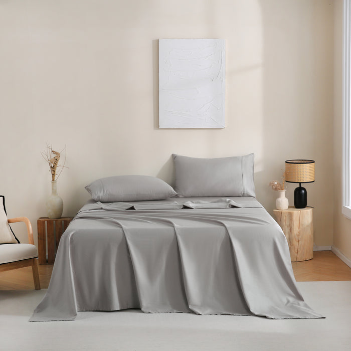 SBS Luxurious Silky Smooth Microfiber Sheet Set - Ultra-Soft, Hypoallergenic, Breathable, and Wrinkle-Resistant Bedding Ensemble - Includes Fitted Sheet, Flat Sheet, and Two Pillowcases - Perfect for All Seasons - Elegant Grey Color