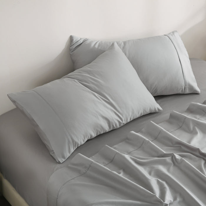 SBS Luxurious Silky Smooth Microfiber Sheet Set - Ultra-Soft, Hypoallergenic, Breathable, and Wrinkle-Resistant Bedding Ensemble - Includes Fitted Sheet, Flat Sheet, and Two Pillowcases - Perfect for All Seasons - Elegant Grey Color