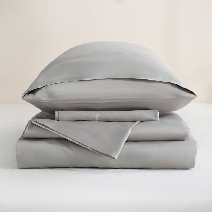 SBS Luxurious Silky Smooth Microfiber Sheet Set - Ultra-Soft, Hypoallergenic, Breathable, and Wrinkle-Resistant Bedding Ensemble - Includes Fitted Sheet, Flat Sheet, and Two Pillowcases - Perfect for All Seasons - Elegant Grey Color