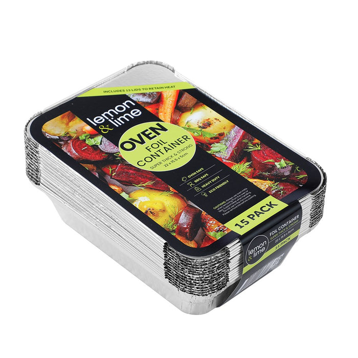 Lemon & Lime FOIL CONTAINER W/LID 15PK 22X15.5X5CM SHELF READY PDQ