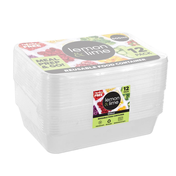 Lemon & Lime REUSABLE FOOD CONTAINER RECT 500ML 12PK