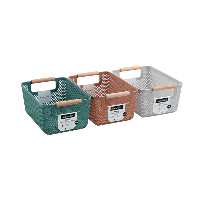 Boxsweden Mesh Plastic Basket Wood Handle 4.5L 26.5X18X12Cm