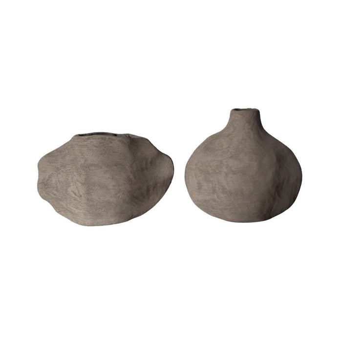 2 set Noma Vases Taupe Stone - (S) 18cm tall x 28.5cm wide x 9.5cm thick