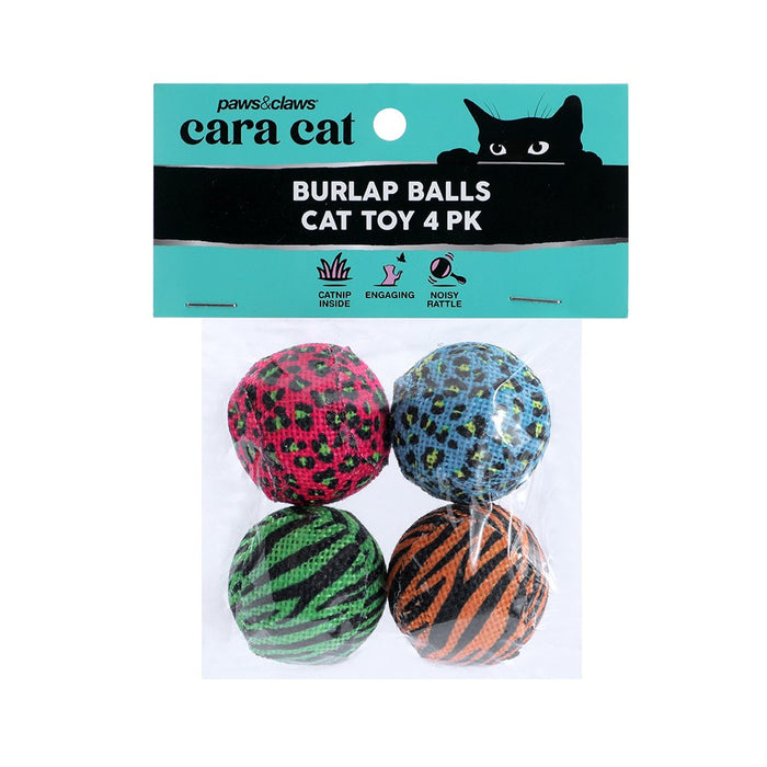 Paws & Claws CARA CAT BURLAP BALLS 4PK 4CM