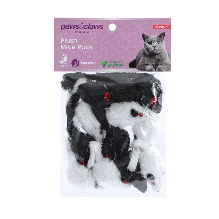 Paws & Claws PLUSH MICE 12PK CAT TOY