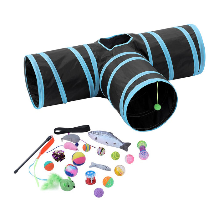 Paws & Claws CAT TRI-TUNNEL + TOYS 20PCS MULTI PACK