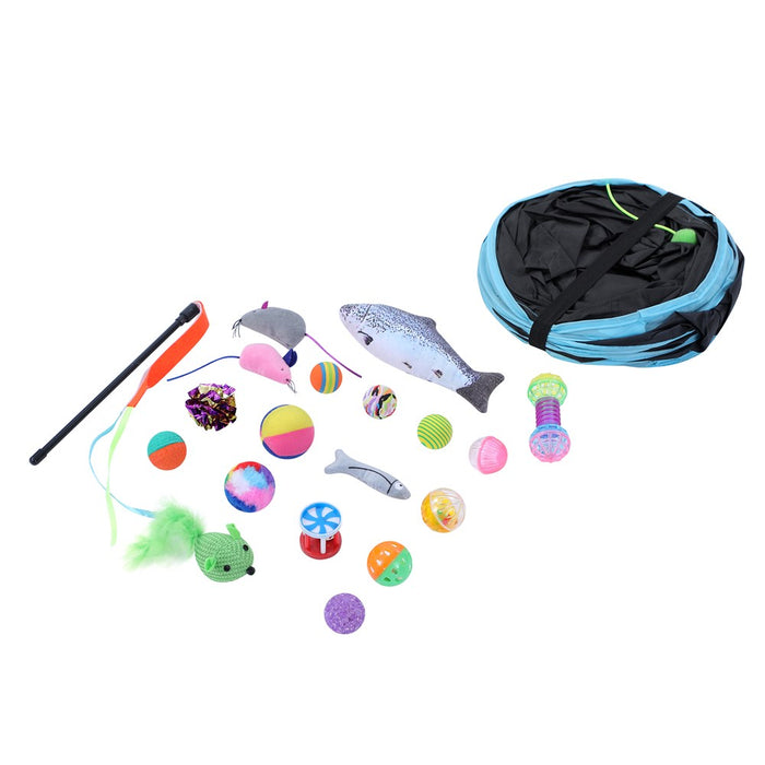 Paws & Claws CAT TRI-TUNNEL + TOYS 20PCS MULTI PACK