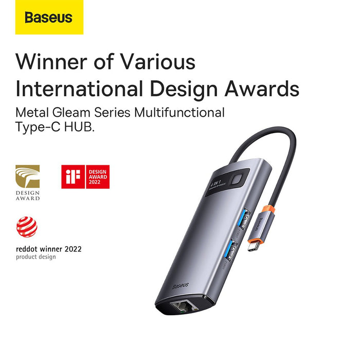 Baseus Metal Gleam Series 4-in-1 Multifunctional Type-C HUB Docking Station (Type-C to USB3.0*3+RJ45*1)-Gray