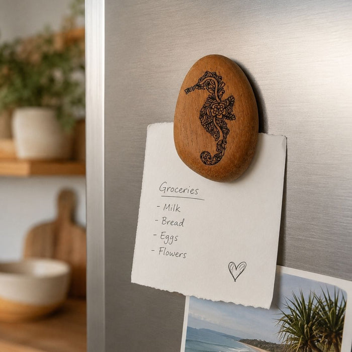 5 set Wood Magnet Seahorse Black