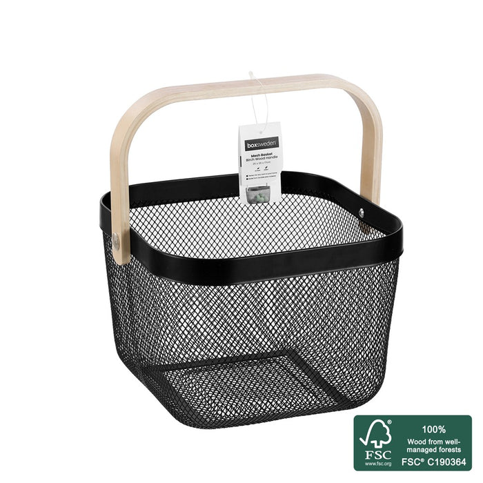 Boxsweden Mesh Basket Bk 25X25X17Cm W/ Handle *Fsc100% Scs-Coc-009941