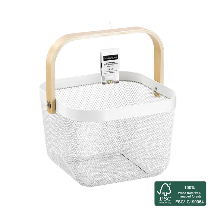 Boxsweden Mesh Basket Wht 25X25X17Cm W/ Handle *Fsc100% Scs-Coc-009941