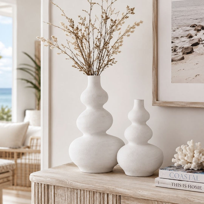 2 set Wabi Vases White - (L) 43cm tall x 26cm wide x 11cm thick