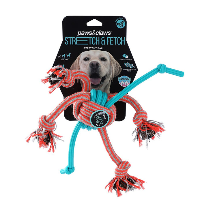 Paws & Claws STRETCH & FETCH TPR + BRAIDED ROPE BALL 30X8X1.5CM 185G