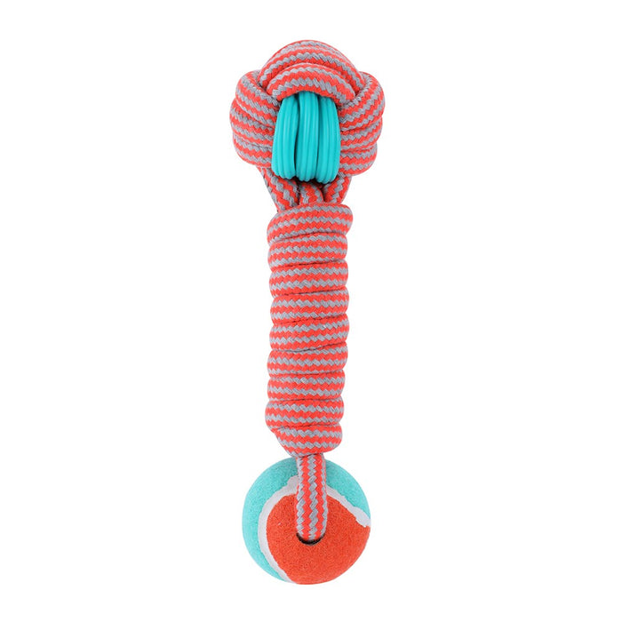 Paws & Claws STRETCH & FETCH TPR + BRAIDED ROPE BALL BONE W/ TENNIS BALL 25X7.5X7.5CM