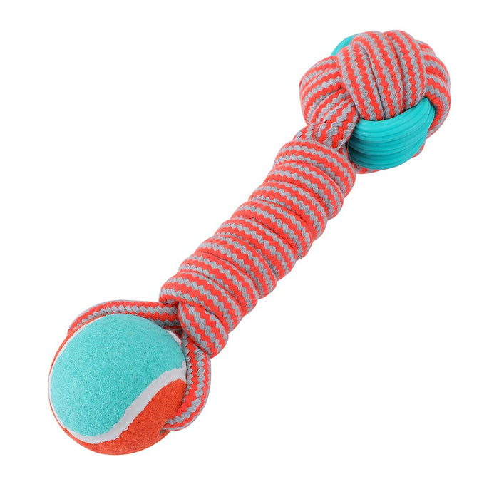 Paws & Claws STRETCH & FETCH TPR + BRAIDED ROPE BALL BONE W/ TENNIS BALL 25X7.5X7.5CM