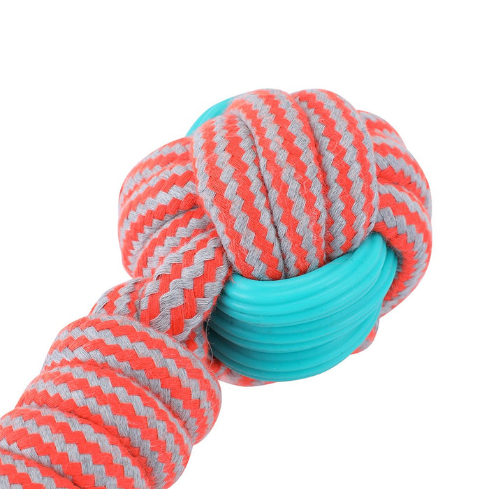 Paws & Claws STRETCH & FETCH TPR + BRAIDED ROPE BALL BONE W/ TENNIS BALL 25X7.5X7.5CM
