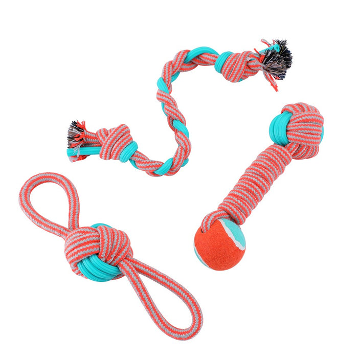 Paws & Claws STRETCH & FETCH TPR + BRAIDED ROPE BALL BONE W/ TENNIS BALL 25X7.5X7.5CM