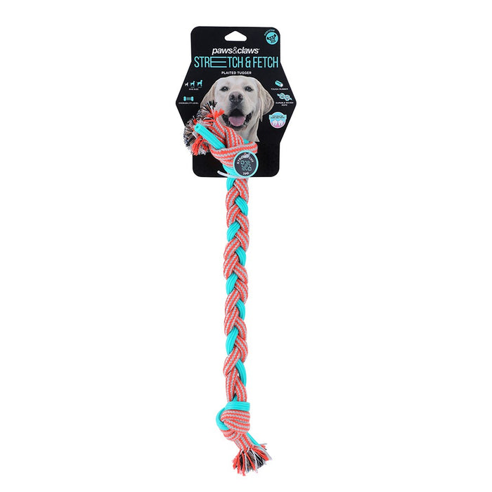 Paws & Claws STRETCH & FETCH TPR + BRAIDED ROPE PLAITED TUGGER 50X4X1.5CM 163G