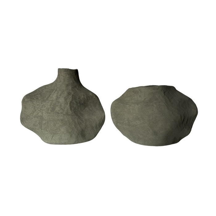 2 set Noma Vases Moss Stone - (S) 18cm tall x 28.5cm wide x 9.5cm thick