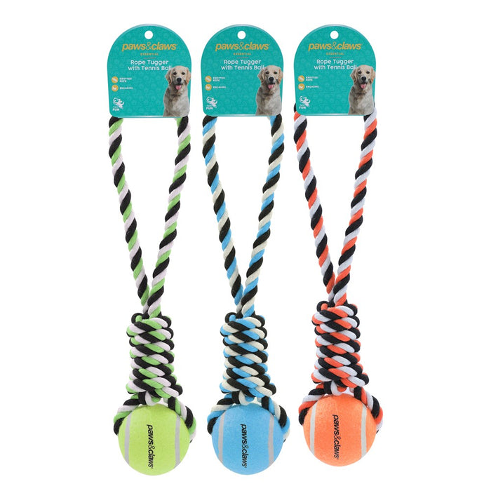 Paws & Claws ROPE TUGGER + TENNIS BALL 40X2CM  COLS 267G