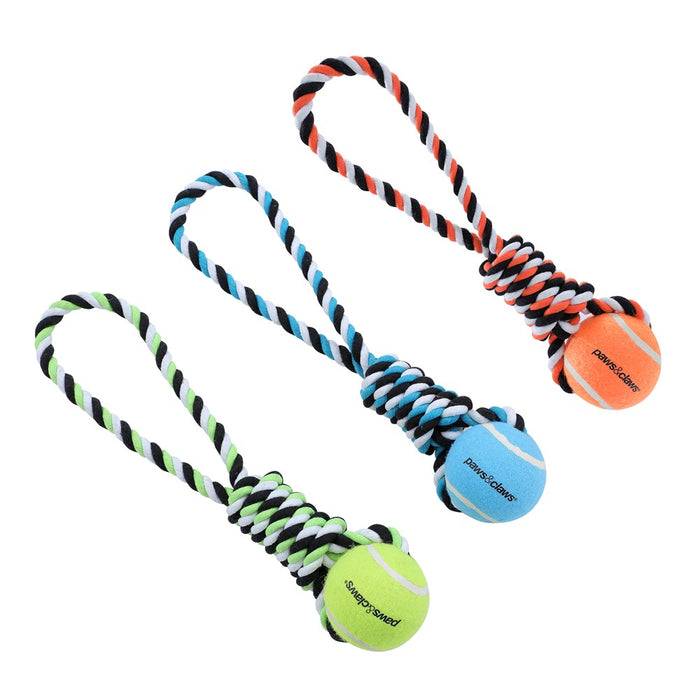 Paws & Claws ROPE TUGGER + TENNIS BALL 40X2CM  COLS 267G