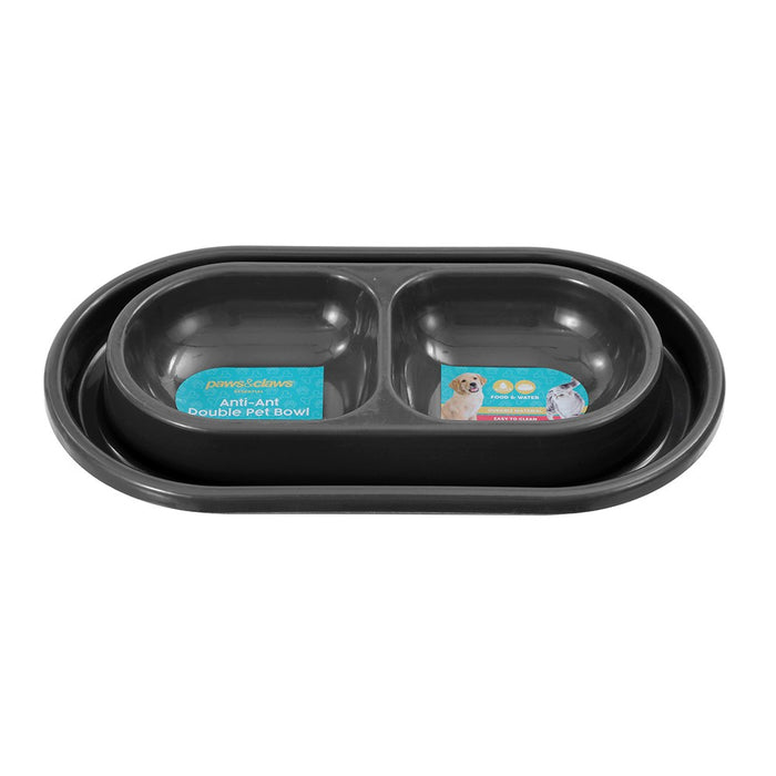 Paws & Claws ANTI-ANT DOUBLE PET BOWL 27X16X4CM 2X300ML DARK GREY