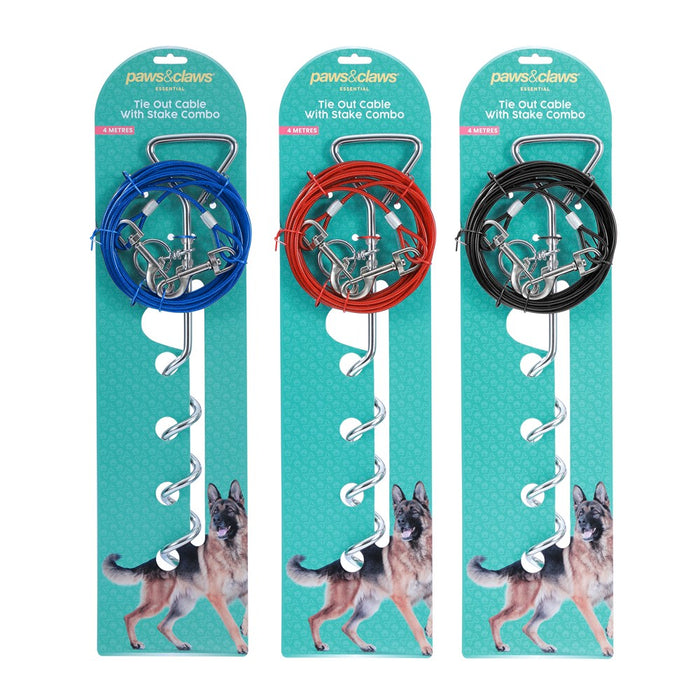 Paws & Claws TIE OUT CABLE WITH STAKE COMBO 4MT