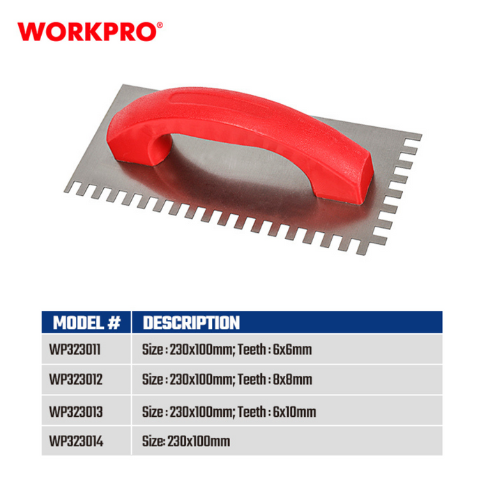 WORKPRO 230×100mm Plastering trowel with teeth (Plastic handle),6*6mm carton of  36