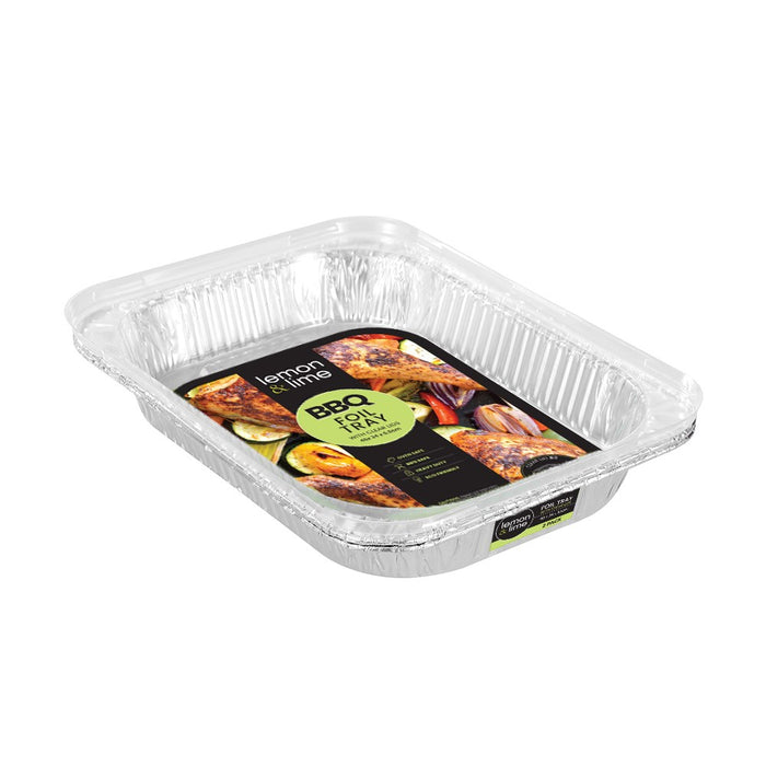 Lemon & Lime FOIL TRAY LGE W/ PLASTIC LID 2PK 45X34X6.5CM