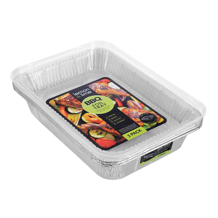 Lemon & Lime FOIL TRAY W/ PLASTIC LID 3PK 37X27X7CM