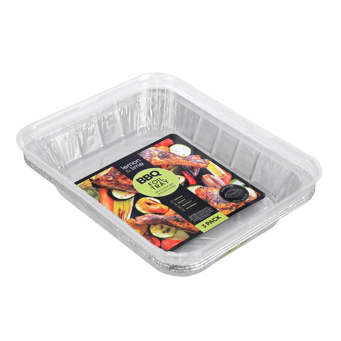 Lemon & Lime FOIL TRAY W/ PLASTIC LID 3PK 31.5X25.5X5.5CM
