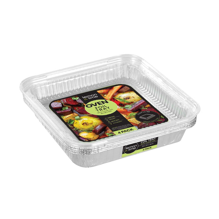 Lemon & Lime FOIL TRAY W/ PLASTIC LID 4PK 22X22X4CM
