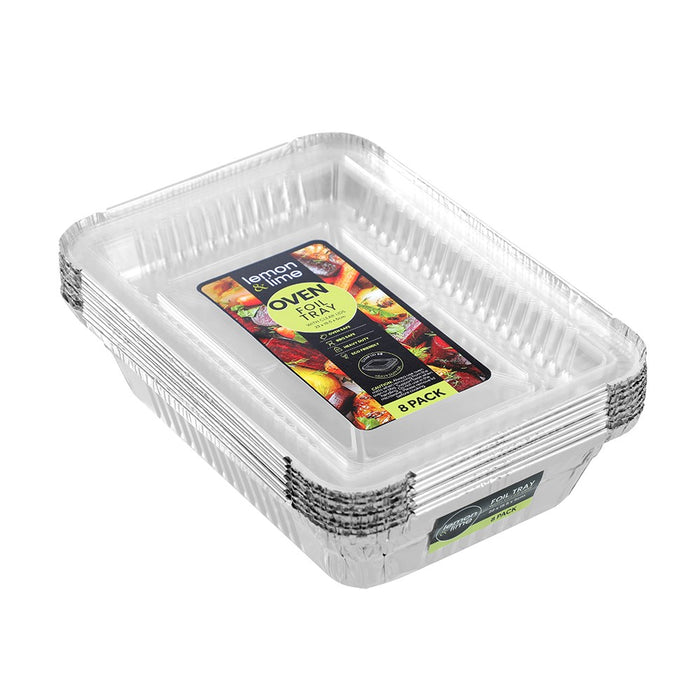 Lemon & Lime FOIL TRAY W/ PLASTIC LID 8PK 22X15.5X5CM