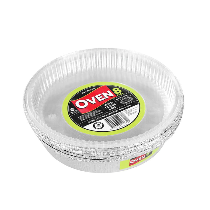 Lemon & Lime FOIL TRAY ROUND W/ PLASTIC LID 8PK 23X23X4.5CM