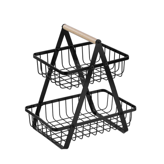 Boxsweden Wire 2 Tier Bench Top Stand Wood Handle 27X18X29Cm Black