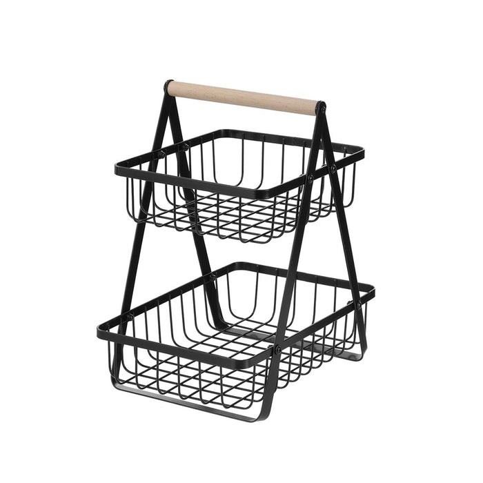 Boxsweden Wire 2 Tier Bench Top Stand Wood Handle 27X18X29Cm Black