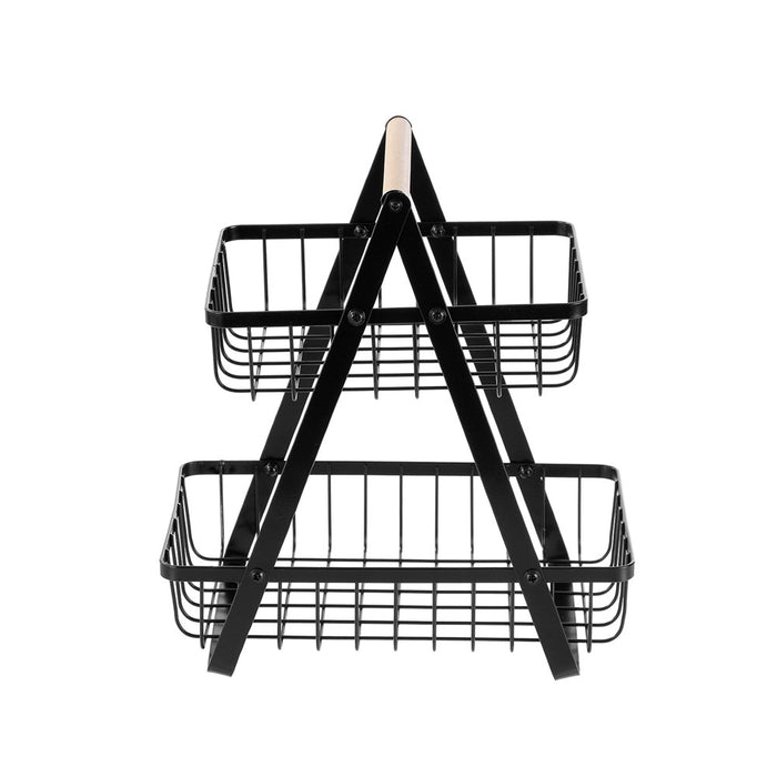 Boxsweden Wire 2 Tier Bench Top Stand Wood Handle 27X18X29Cm Black