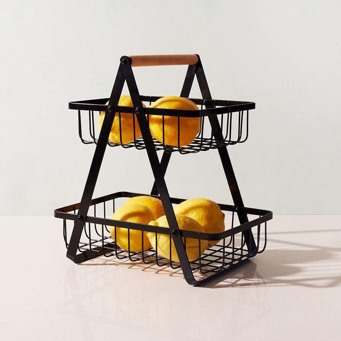 Boxsweden Wire 2 Tier Bench Top Stand Wood Handle 27X18X29Cm Black