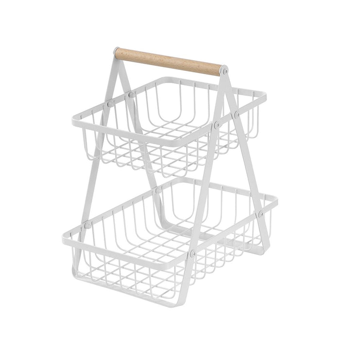 Boxsweden Wire 2 Tier Bench Top Stand Wood Handle 27X18X29Cm White