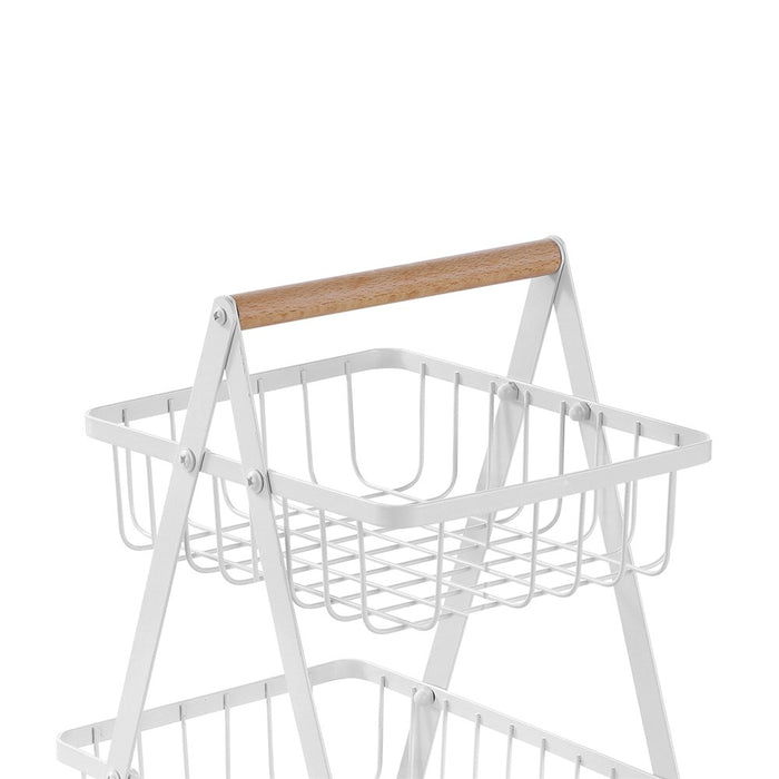 Boxsweden Wire 2 Tier Bench Top Stand Wood Handle 27X18X29Cm White