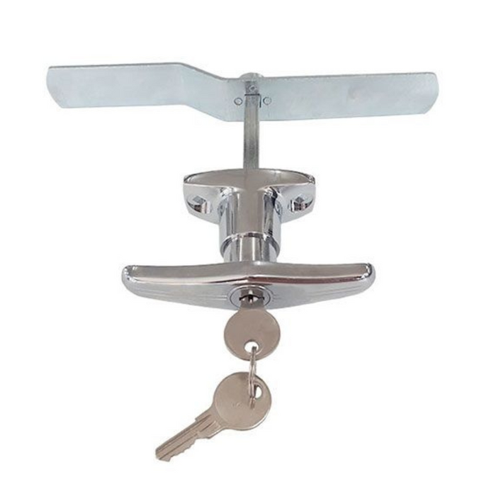 Rally Universal Garage Door Lock - T-Handle and Crank Bar, Zinc Alloy and Chrome Plated