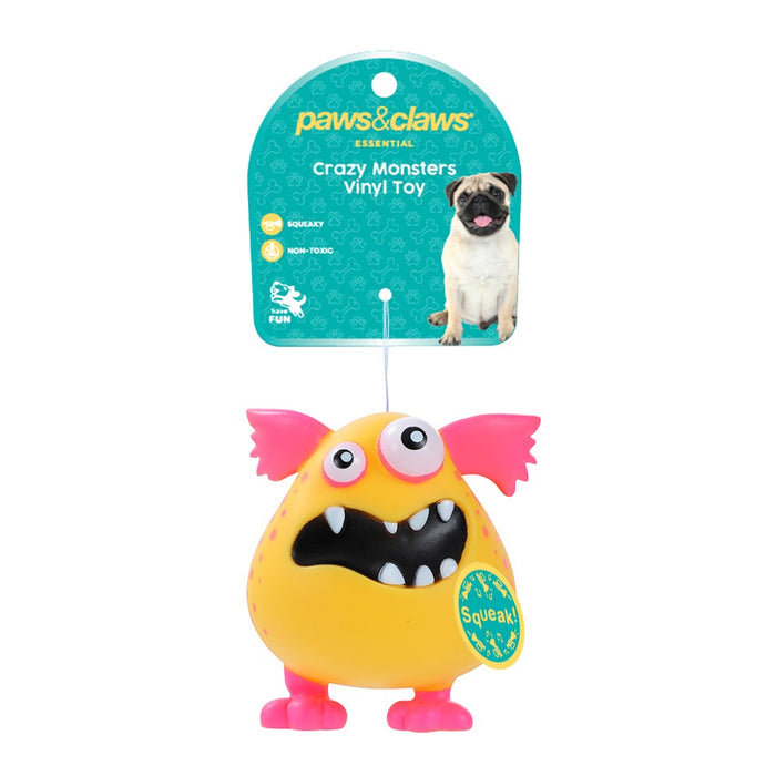 Paws & Claws VINYL CRAZY MONSTER SQUEAKY PET TOY 9.5X8.5CM