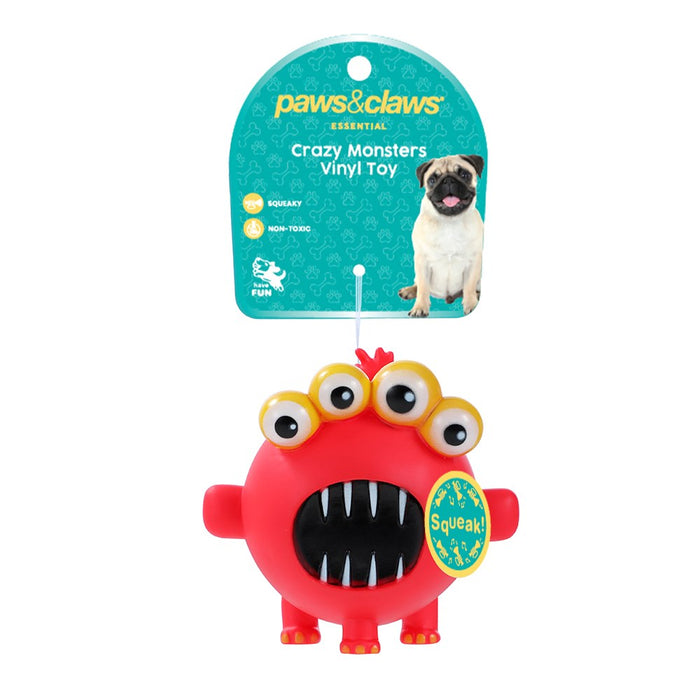 Paws & Claws VINYL CRAZY MONSTER SQUEAKY PET TOY 9.5X8.5CM