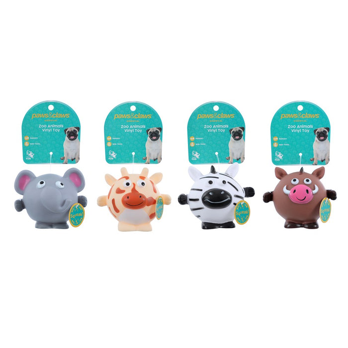 Paws & Claws VINYL ZOO ANIMALS SQUEAKY PET TOY 11X9CM