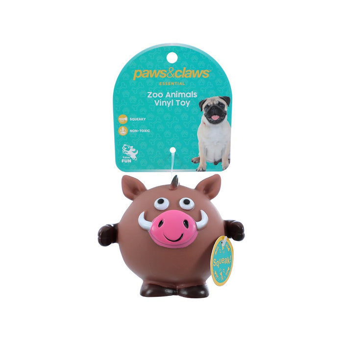 Paws & Claws VINYL ZOO ANIMALS SQUEAKY PET TOY 11X9CM